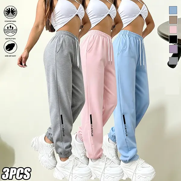 3-pack women’s comfortable, breathable athletic sweatpants — soft, skin-friendly fabric that is breathable and wicks away moisture; available in multiple colors; suitable for everyday wear and light exercise, including yoga, Pilates, badminton, and tennis