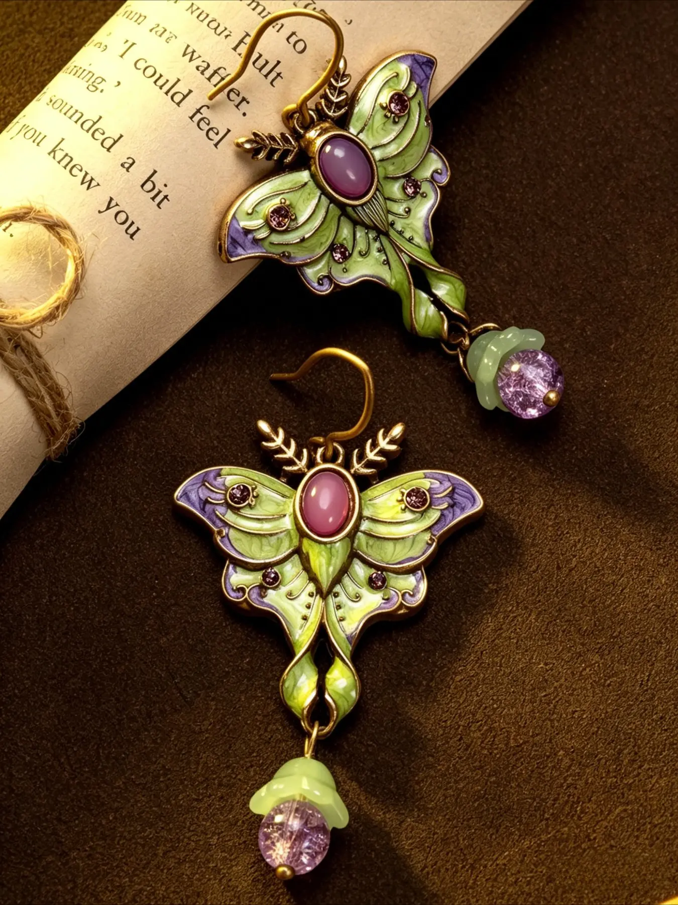 Vintage Courtly Forest Butterfly Fairy Enamel Crystal Earrings, Versatile Shining Dangly Design, Elegant Ladies' Party Vacation Jewelry Gift