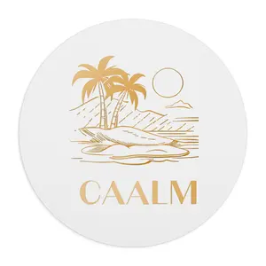 Coastal Palm Island CAALM Mouse Pad | Round Beach Scene Desk Mat