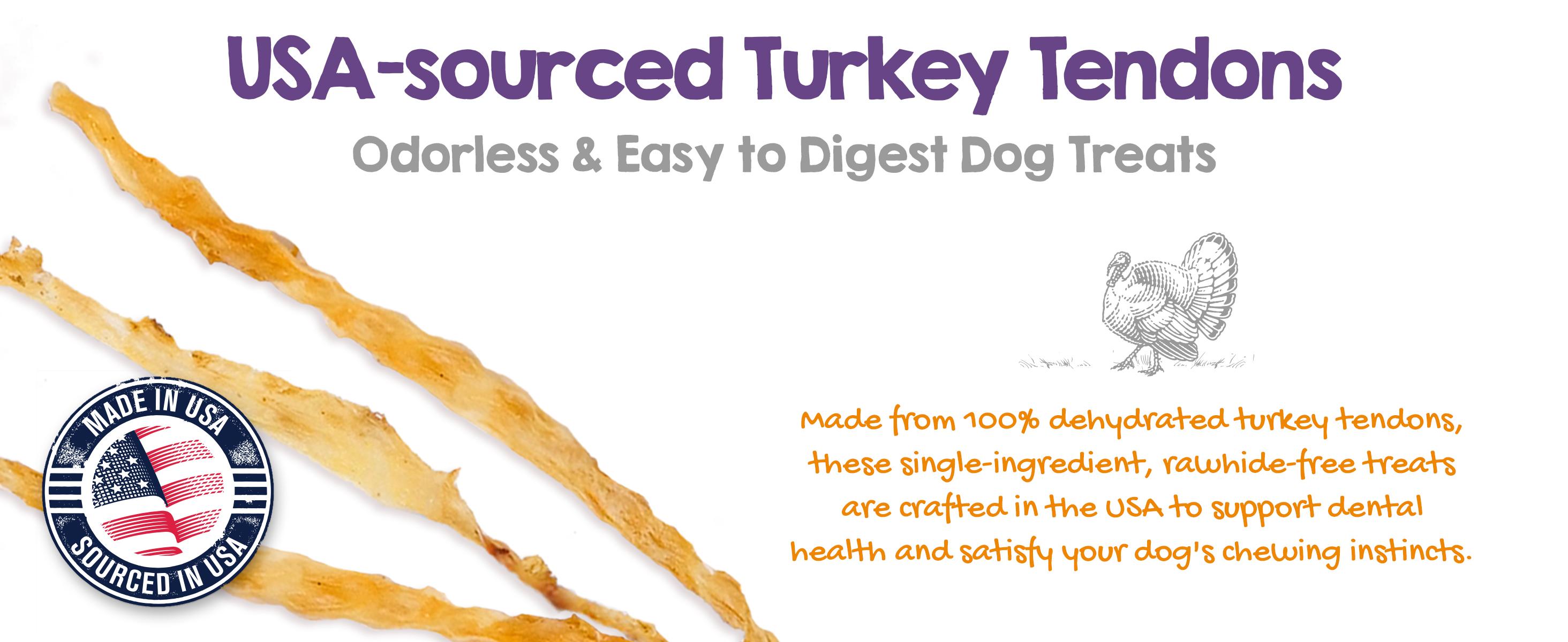 Riley's Turkey Tendons - Dehydrated Dog Treats - Made in USA - Single Ingredient - Multiple Sizes