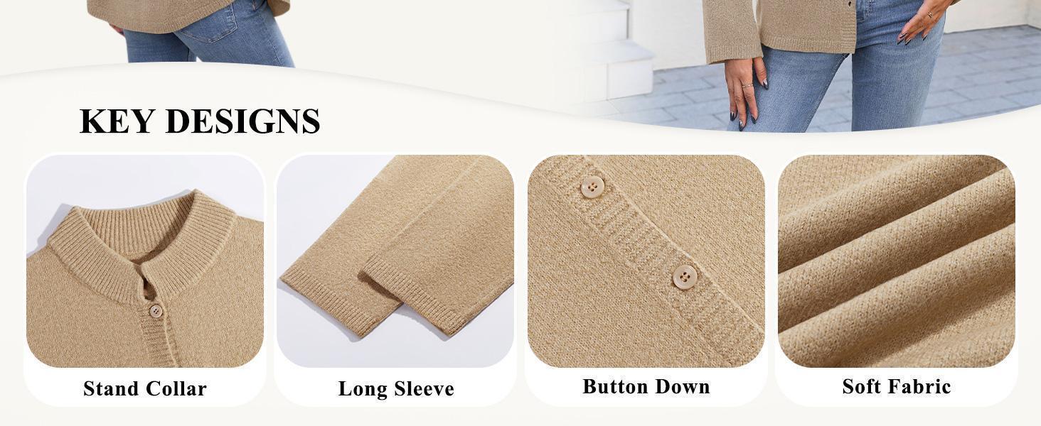 Imily Bela Womens Collared Cardigans Button Down Fall Sweater Jackets Oversized Casual Long Sleeve Knit Shirts