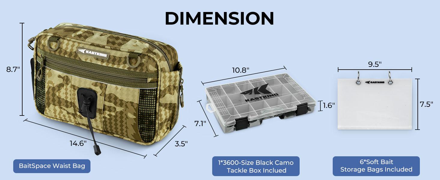 KastKing BaitSpace Waist Bag – Waterproof Tackle Storage Bag With Adjustable Belt, Fishing Fanny Pack for Men, Soft Bait Organizer, 3600 Utility Box, Rod Holder