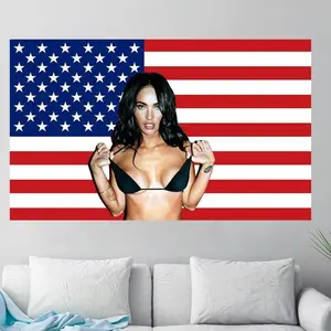 Megan Fox Nice   America  Tapestry, Megan Fox  US Flag 3x5 Ft Poster Wall Art Backdrop Party Decorative For College Dorm Home Decor Living Room Cotton Light Decoration Linen Print MirrorsTapestry Decor