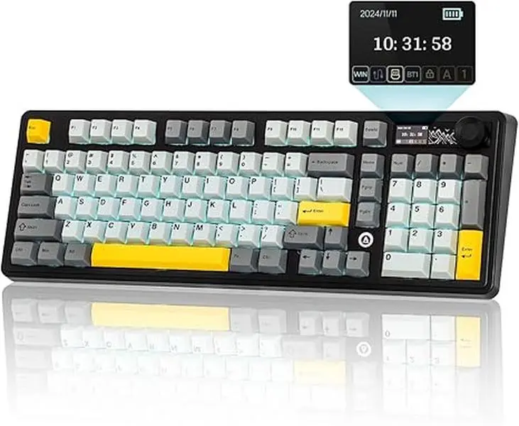 AJAZZ AK980 V2 Mechanical Gaming Keyboard, 98% Full Size Gaming Keyboard with Display Screen, 10000mAh Long Battery Life, BT/USB-C/2.4GHz Wireless, Hot Swappable Linear Switch, Knob, RGB Lights, for Win/Mac, Gaming Keyboards, Keyboards For Gaming