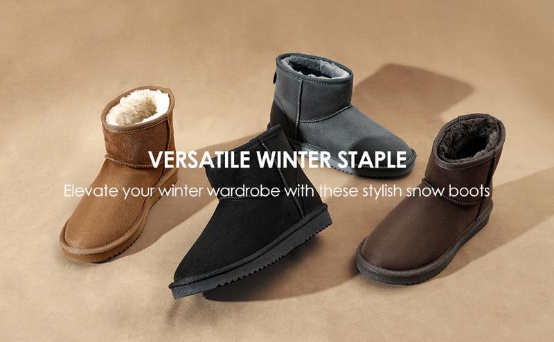 Dream Pairs [FuzzyClassic] Women's Black Brown Tan Grey Winter Snow I Low Boots Classic Faux Fur Lined Slip On Ankle Boots