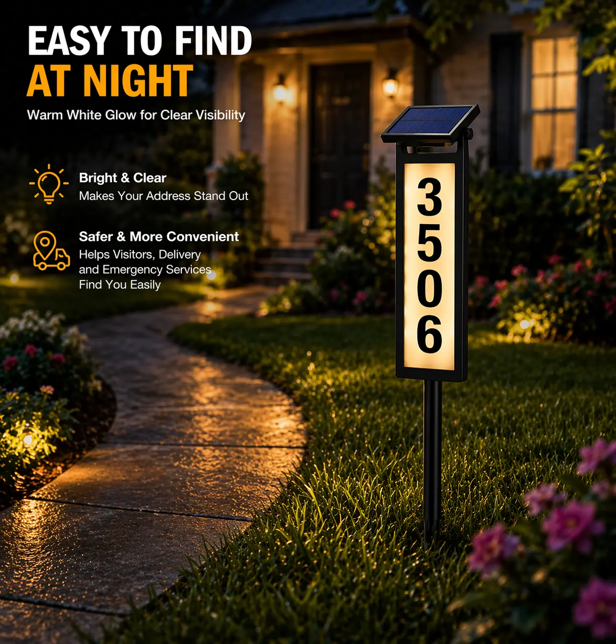 APZZLOXH Solar Address Sign - 1/2 Pack Waterproof House Number Plaque, Bright Solar Garden Light, Backyard Outdoor Light, LED Exterior Decking & Patio Lighting for Home, Black, Solar Garden Lights