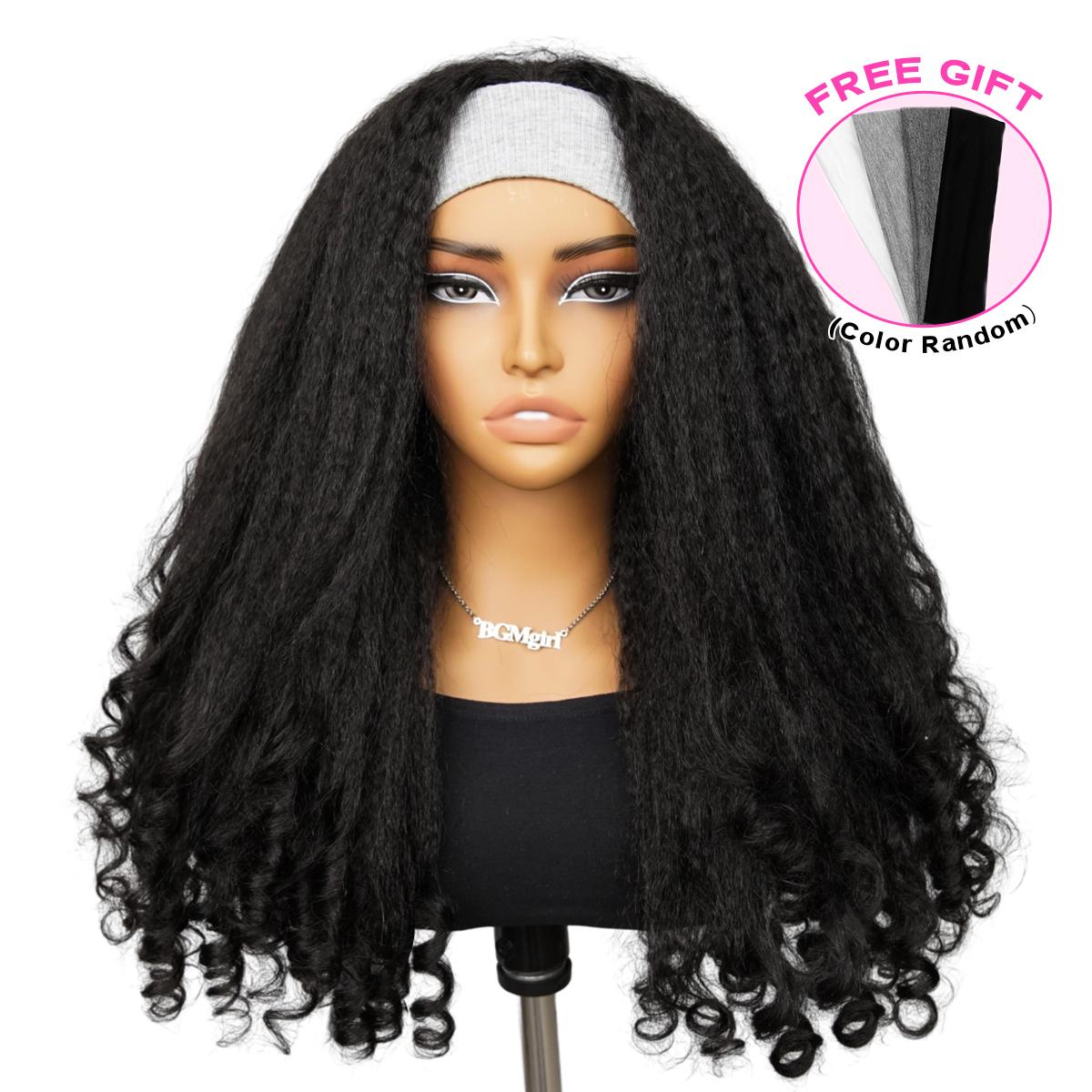 [New In] BGMgirl Headband Kinky Straight Half Wig with Spiral Curly Ends  200% Density Wig 100% Human Hair No-Glue Easy Install Beginner Friendly Protective Style Ready to Wear for Fall Winter