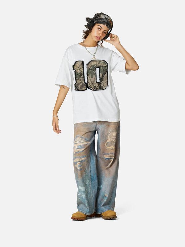 Aelfric Eden Camo 10 Patch Oversized Tee Camouflage Number Graphic Unisex Streetwear Casual T Shirt, Round Neck, Print, Top, T Shirts, Vibe, Classic, Shortsleeve, Women's Tops, Tops For Women, Good Graphic Tees,back to school,back to school shopping Aelfric Eden Camo 10 Patch Oversized Tee Camouflage Number Graphic Unisex Streetwear Casual T Shirt, Round Neck, Print, Top, T Shirts, Vibe, Classic, Shortsleeve, Women's Tops, Tops For Women, Good Graphic Tees,back to school,back to school shopping