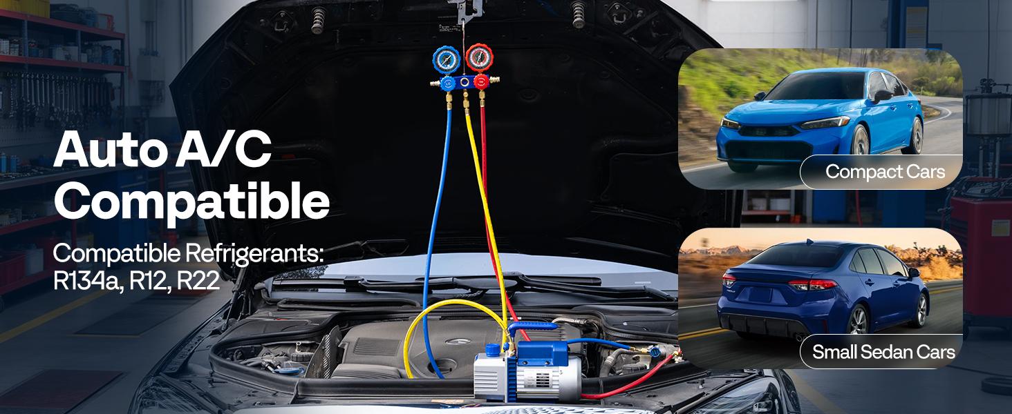 VIVOHOME AC Vacuum Pump and Manifold Gauge Set, 3.5 CFM 1/4 HP Single Stage Car AC Vacuum Pump Kit with 5ft Hoses for R134a R12 R22 R502, AC Service Kit for HVAC Mini Split Air Conditioner VIVOHOME AC Vacuum Pump and Manifold Gauge Set, 3.5 CFM 1/4 HP Single Stage Car AC Vacuum Pump Kit with 5ft Hoses for R134a R12 R22 R502, AC Service Kit for HVAC Mini Split Air Conditioner