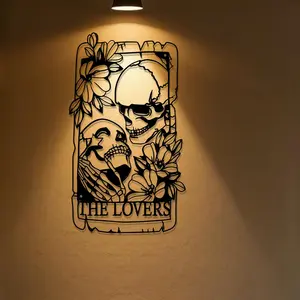 Skull & Flower Pattern Hanging Decor, 1 Piece Gothic Style Wall Art, Wall Hanging Decor for Home Living Room Bedroom Garden, Hangable Ornaments