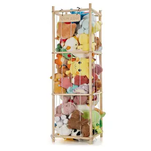 Stuffed Animal Zoo Storage Wooden Toy Organizer, Space Save Toy Holder Shelf for Toddler Rooms, Playrooms & Kids Bedrooms