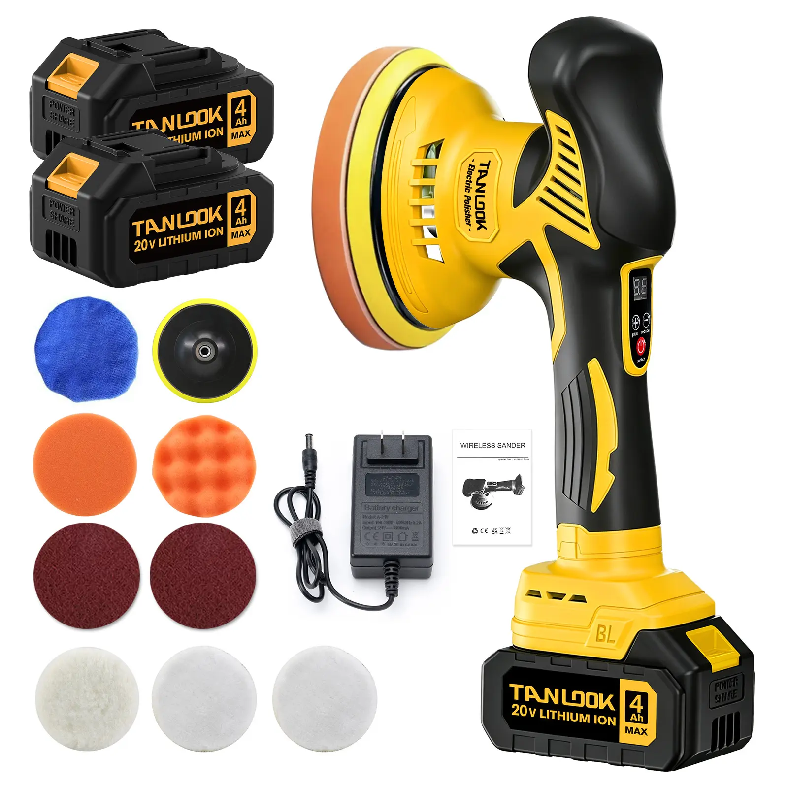 Tanlook Cordless Polisher Buffer, High Speed Electric Polishing Machine, Anti-Slip Handheld Power Tool for Car Waxing, Surface Grinding, Furniture Polishing, Household DIY and Automotive Beauty Maintenance