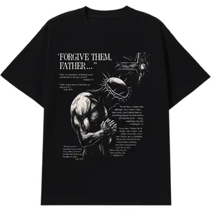Men’s Christian Graphic Tee – Forgive Them Father Print, Oversized Streetwear T-Shirt, Faith Based Outfit, Vintage Religious Clothing Gift Casual Cotton Fitted Breathable....