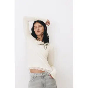 H&M Lace-trimmed jersey top