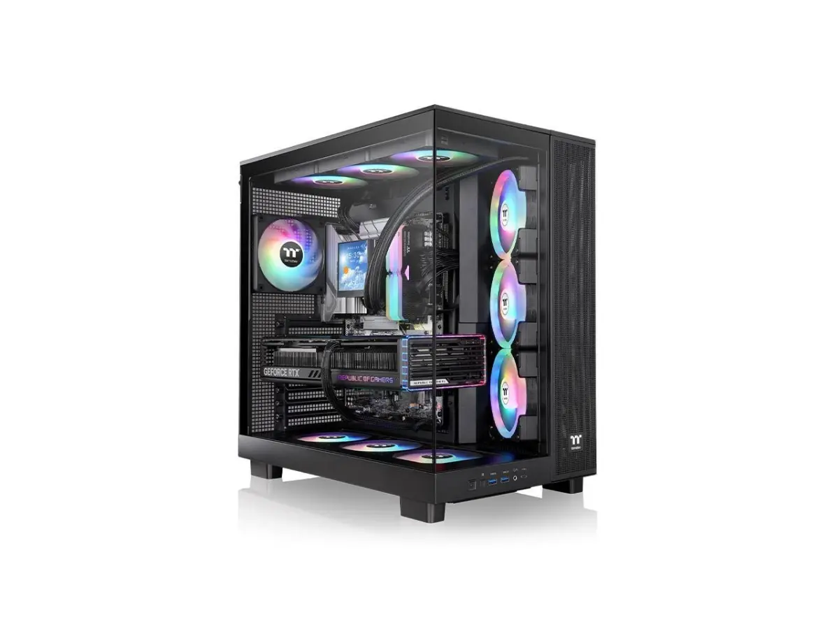 Thermaltake CA-11E-00M1WN-00 View 380 XL TG ARGB Desktop Case - Dual Chamber, Black, ATX/Micro ATX Support, 160 mm/420 mm Compatibility, Extra Cutouts