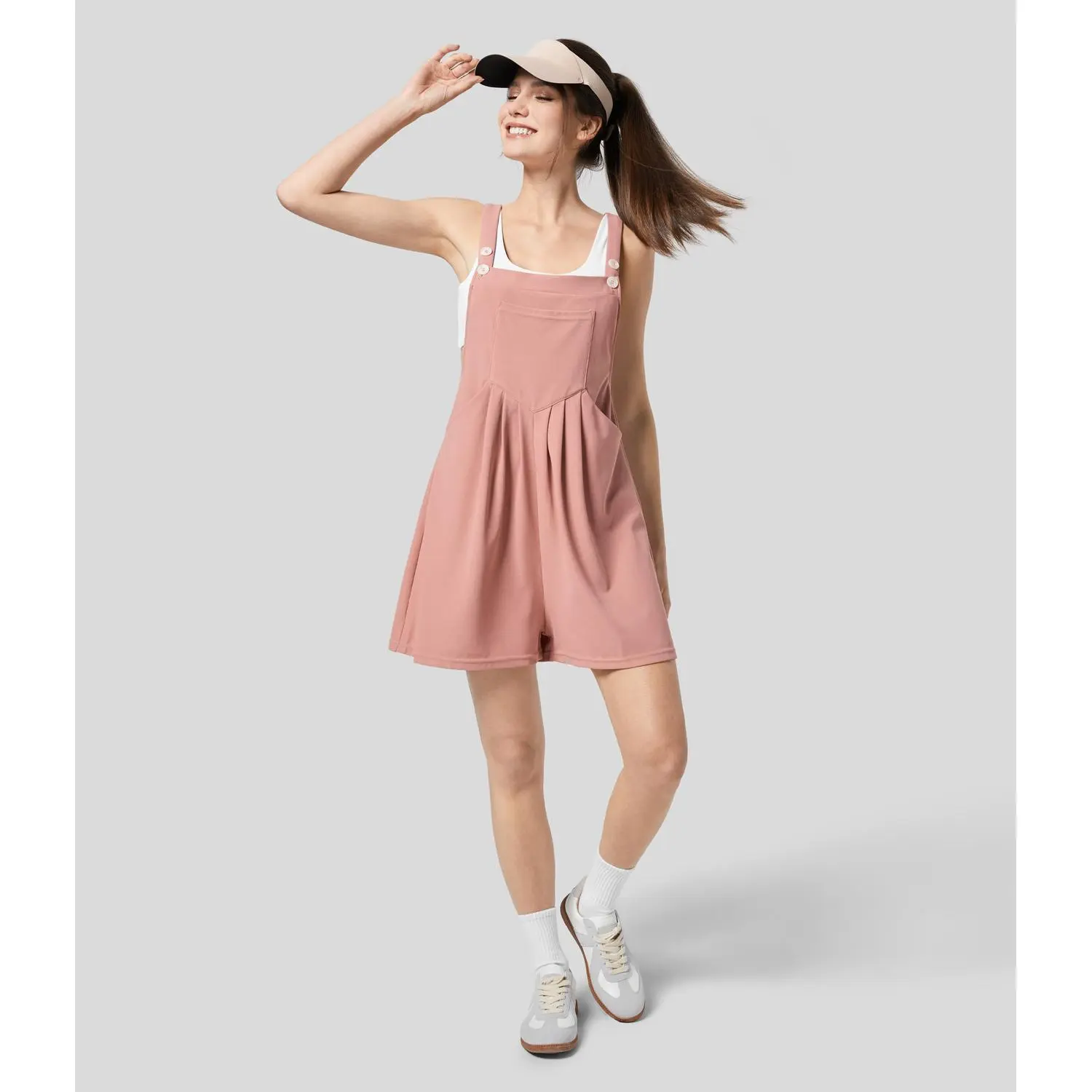 Halara Women's Casual Waffle Overalls with Adjustable Strap Button, Multiple Pockets & Plicated Design