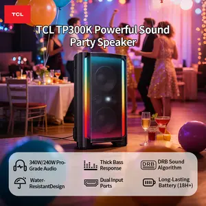 TCL TP300K & TP200K Portable Party Speaker Set - 340W/240W Pro-Grade Audio, Thick Bass Response, DRB Sound Algorithm, Long-Lasting Battery (12H+), Water-Resistant Design, Dual Input Ports (Futuristic Light Effects)