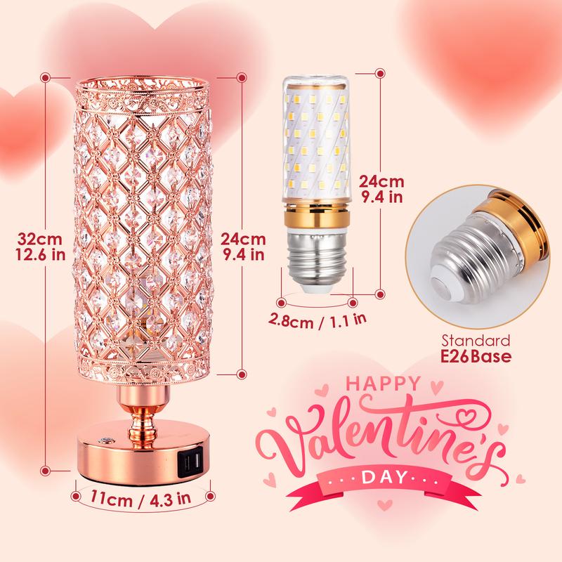 Yarra-Decor Crystal Bedside Black Table Lamp 3 Color Options Lamps for Bedroom Modern USB Nightstand Lamp with Black Chrome Crystal Shade Decorative Lamps for Living Room (LED Bulb Included) Lighting Christmas gifts Valentine's Day gifts