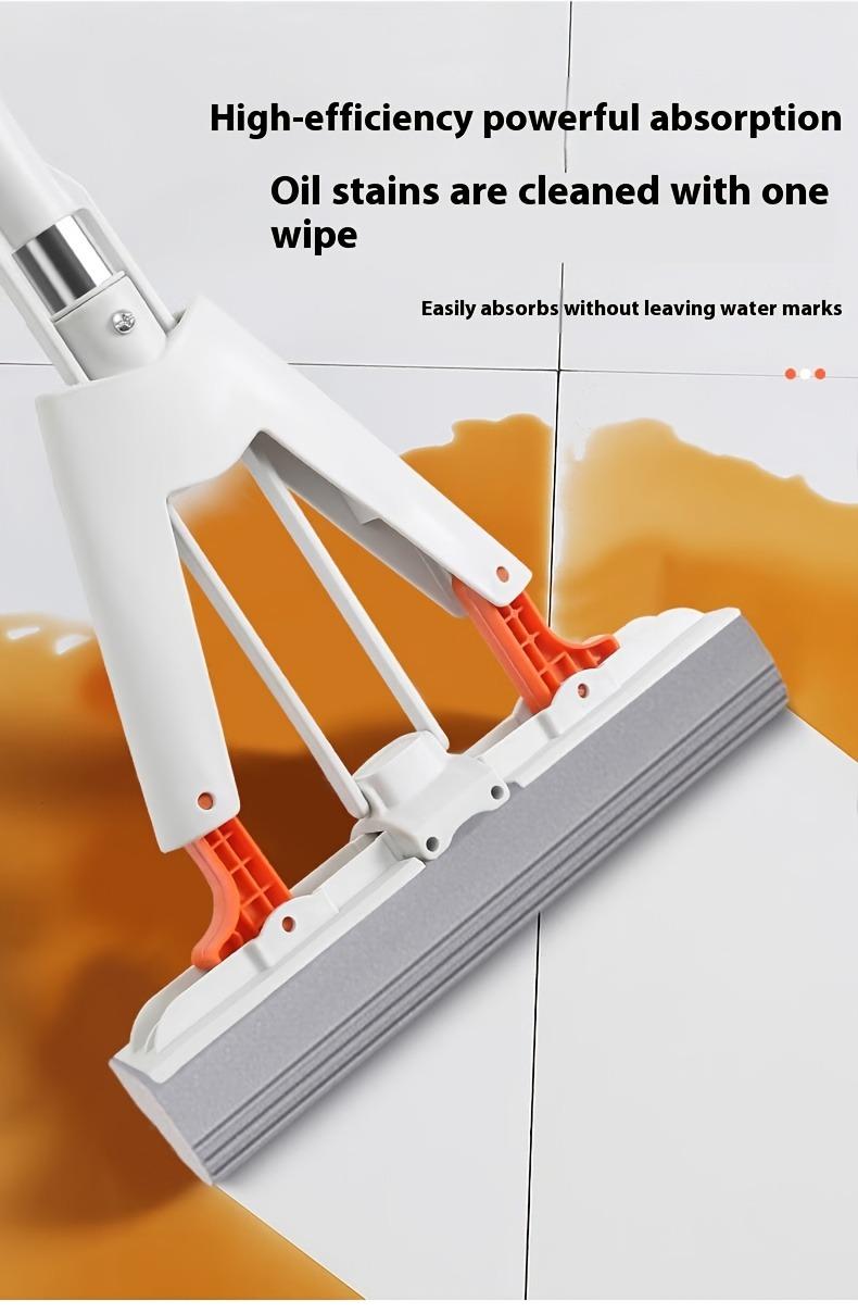 Super absorbent sponge mop with 2 replacement heads, double folding squeeze mop, hands-free washing, durable rubber sponge mop, suitable for kitchen, bathroom, living room floor, wet and dry use, sponge mop