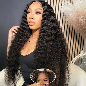 Leniku Deep Wave Easy To Wear 6x4 Glueless Wig Pre Plucked 30 32 Inch 5x5 9x6 7x5 Lace Closure Wigs Human Hair For Women Natural Black Color