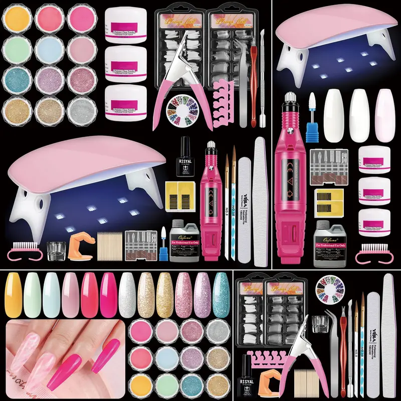 Acrylic Nail Kit for Beginners with Everything Nails Kit Acrylic Set with Drill UV Light Glitter Powder Decorations Rhinstones DIY Gifts for Women