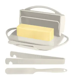 4-Piece Breakfast Set with Flip-Top Butter Dish, Spreader, Toaster Tongs, and Spatula