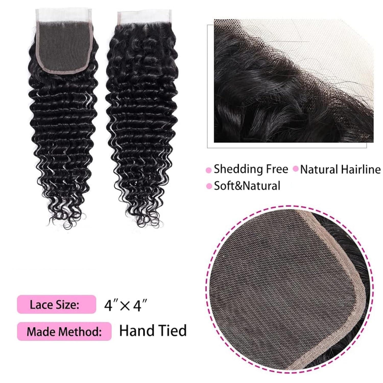 [Wequeen] Upgrade 2x6 4x4 Deep Wavy Kinky Curly Transparent Lace Closure Human Hair #1B Natural Black