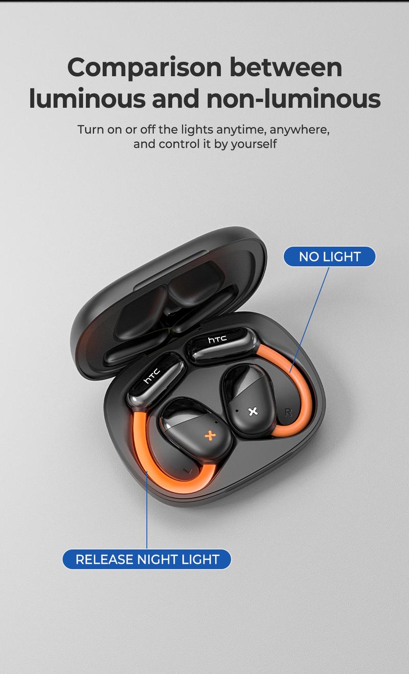 HTC NE33 OWS Open End Earphones with LED Touchscreen & Earphone Illumination High-definition sound quality, waterproof earphones, for Travelers Business & Language Learners