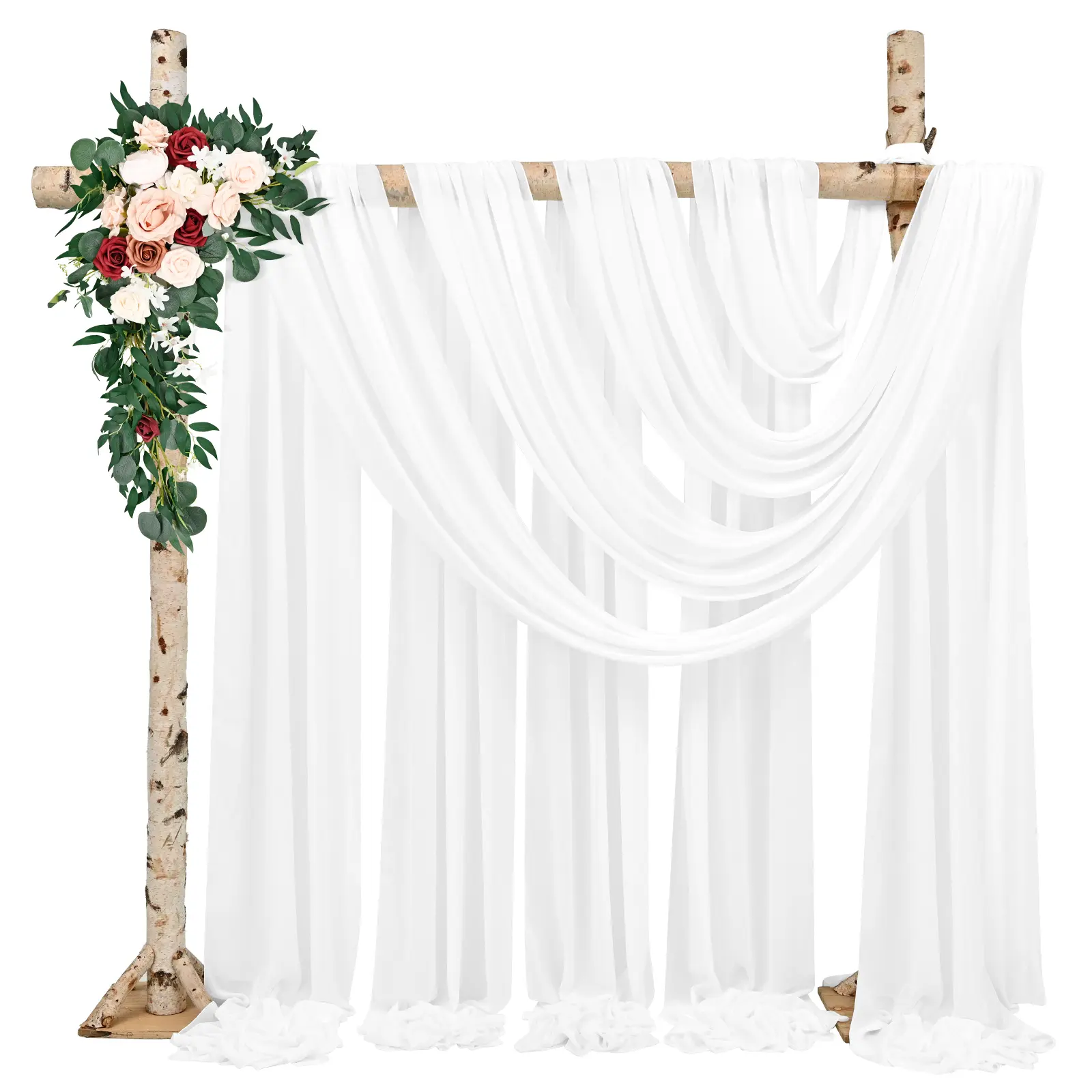 MTREO 2 4 Panel Wedding Arch Draping Fabric 28" x 20Ft Drapes Chiffon Fabric Sheer Backdrop Curtains for Arbor Wedding Ceremony Party Ceiling Decor