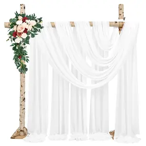 MTREO 2 4 Panel Wedding Arch Draping Fabric 28" x 20Ft Drapes Chiffon Fabric Sheer Backdrop Curtains for Arbor Wedding Ceremony Party Ceiling Decor