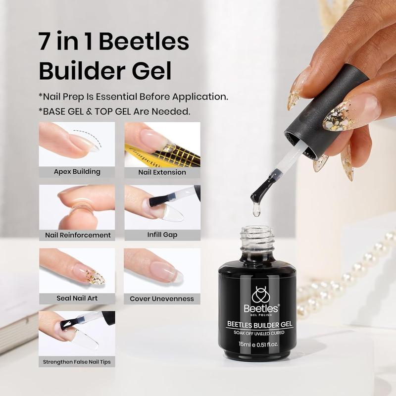 Beetles Hema Free Builder Gel for Nails 7 in 1 Nail Builder Strengthener Gel Clear Color Builder Extension Nail Gel for Holiday Nail Art Design for Girls Polish Cutics  #TikTokShopBacktoSchool