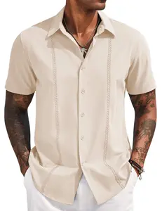 COOFANDY Mens Cuban Guayabera Short Sleeve Shirt Casual Summer Beach Tops Button Down Untucked Shirts