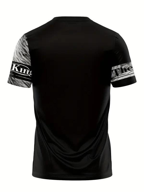 Men's Stylish 3D Lion Print Set Street Trendy Cool Style Fitness And Casual Two-Piece Set