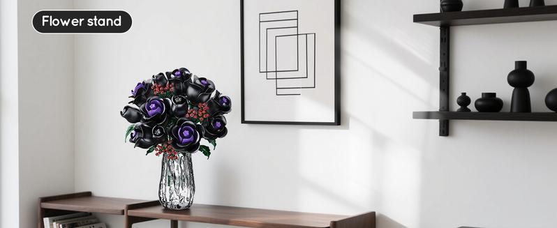 HOGOKIDS Flower Bouquet Building Set 330PCS Black Roses Botanical Plants, Decorative Ornaments, Magnetic Blocks for Home, Christmas, Birthday & Valentine’s Gift for Kids & Adults 8+