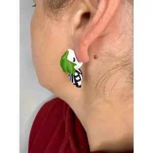 Beetlejuice Earrings | 3D Printed Halloween Jewelry | Funny Striped Chomper Earrings | Spooky Movie Earrings | Gothic Gift