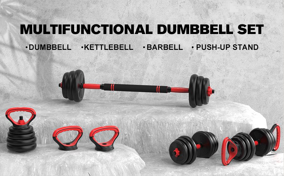 RELIFESPORTS 6-in-1 Adjustable Dumbbell Set | Squat Bar & Tire Flipper Included | Free Weights for Men & Women | Space-Saving Multifunctional Home Gym Equipment