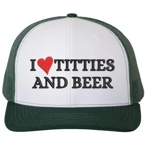 I Heart Titties & Beer Embroidered Trucker Cap Funny Love Boobs and Drinking Mesh & Snap Back Hat