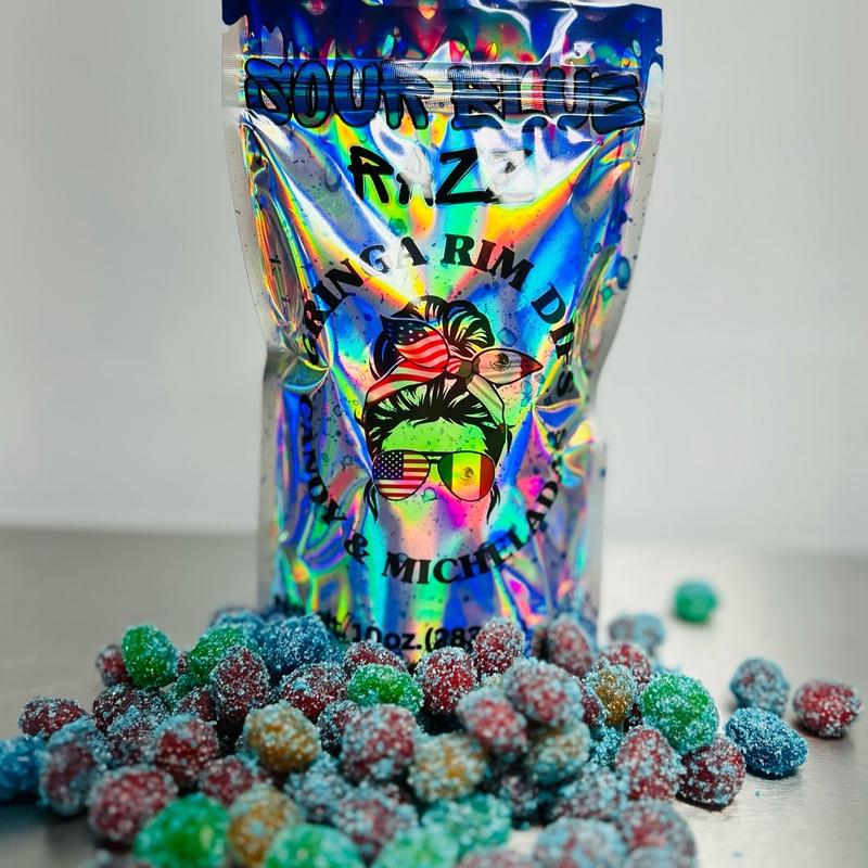 Gringas extreme sour blue razz candy gushies