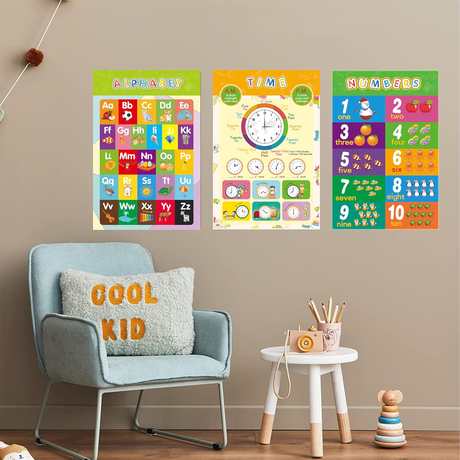 16 Educational Posters for Classroom & Kindergarten - Laminated PreK Learning Charts - ABC Alphabet, Shapes, Colors, Weather, Days of the Week - 11x16.5 Inches - Double Layered Waterproof - Perfect for Early Education