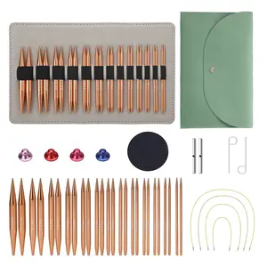 Interchangeable Circular Knitting Needles Set - 13 Pairs Aluminum Needles & 4 Cables for DIY Craft Projects,Gift for Enthusiasts with Leather Storage Bag