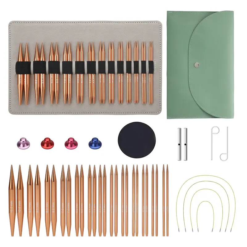 Interchangeable Circular Knitting Needles Set - 13 Pair Crochet Tools, 4 Cables, Compact Leather Storage Bag for DIY Crafts Enthusiasts,Knitting Tools for Beginners,Best Gift