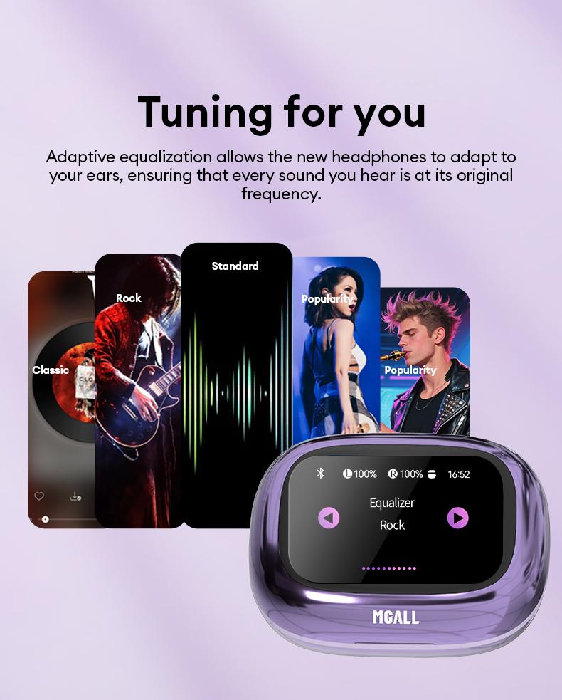 MGALL C18 Open-Ear Wireless Headphones with 2025 Bluetooth 6.0 for Faster, More Stable Connection & Lower Power Use, LED Full-Color Touch Smart Screen, ENC Noise Cancellation, Remote Photography, Anti-Loss Function, Audio Earbuds for Music & Calls