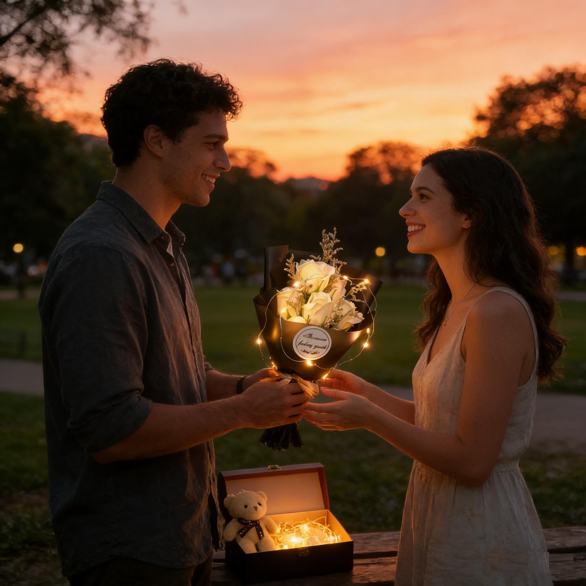 Elegant Rose Bouquet Set with 7 Glittering Roses Artificial Band & Adorable Bear Shiny Gift Box for Valentine's Day Anniversary Wedding Engagement Elegant Rose Bouquet Set with 7 Glittering Roses Artificial Band & Adorable Bear Shiny Gift Box for Valentine's Day Anniversary Wedding Engagement