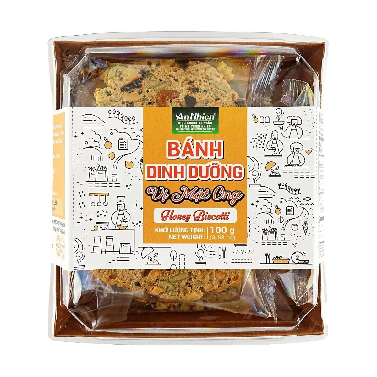 AN NHIEN Vietnamese Honey Oat Nut Cookies 100g | Sugar-Free No Additives Healthy Snack
