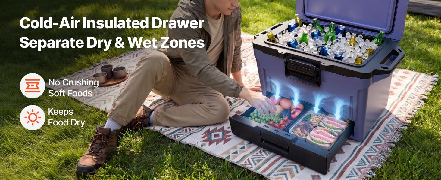 VEVOR 50QT Hard Cooler, Portable Outdoor Cooler & Cool Bag with Leak-Resistant Insulated Chest, 48-Hour Ice Retention, Heavy-Duty Handle, Ultra-Light for Camping, Concerts, Outdoor Trips#BackToSchool