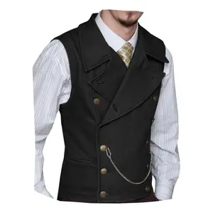 Men's suede double breasted vest classic men's groom wedding vest leather large lapel flat neck father gift formal clothing beige black purple