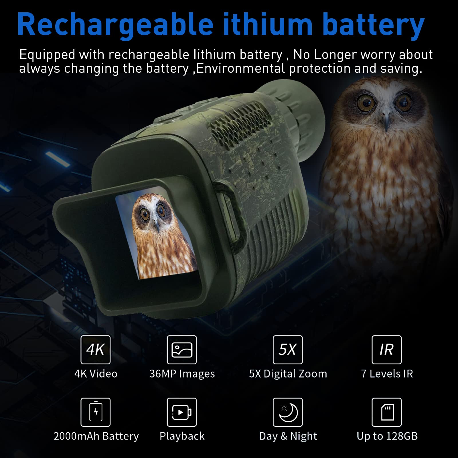 Digital Night Vision Monocular 1080p with IR LED, Handheld Night Goggles for Hunting and Outdoor Use