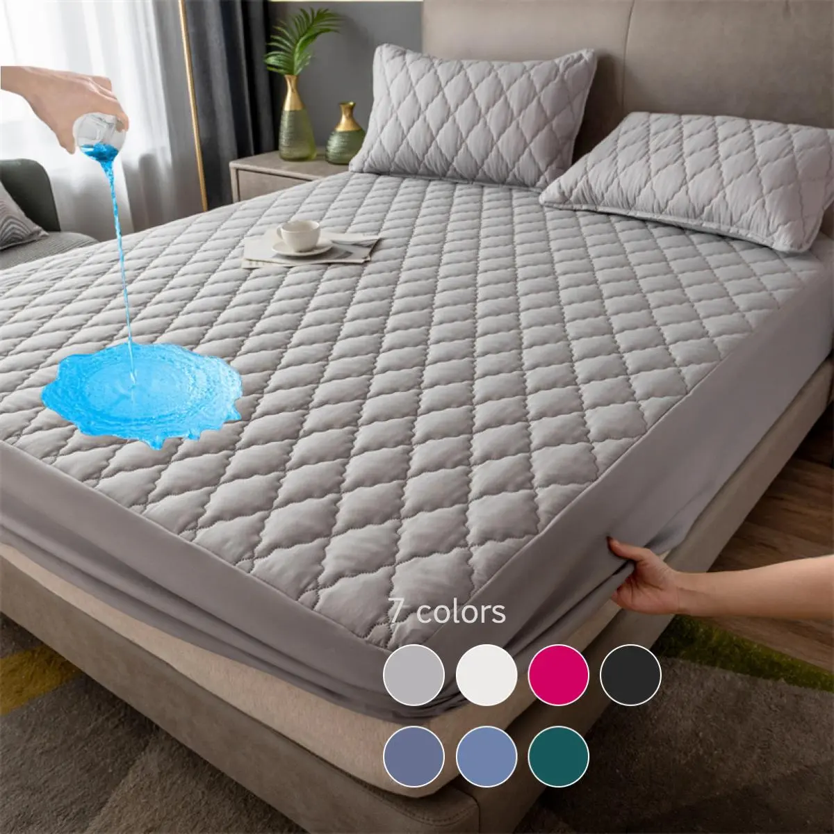 Waterproof Mattress Cover Set, 3 Counts/set Including 1 Count Fitted Sheet & 2 Counts Pillowcase, Soft Comfortable Breathable Polyester Bedding Set for Bedroom, Breathable Sheets, Soft Comfy Bedding