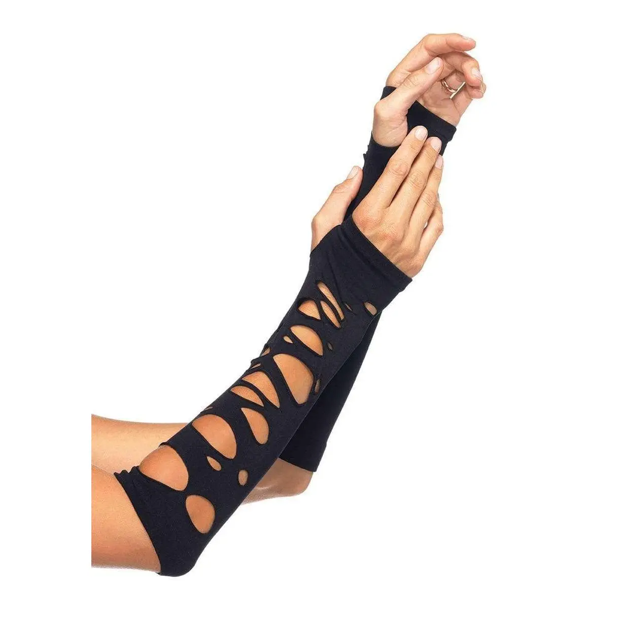 Leg Avenue Adult Fingerless Arm Warmers, 100% Polyester, Elbow-Length, Distressed Ripped Effect, DIY Cosplay Accessory, Edgy Look Fashion Gloves, Adults