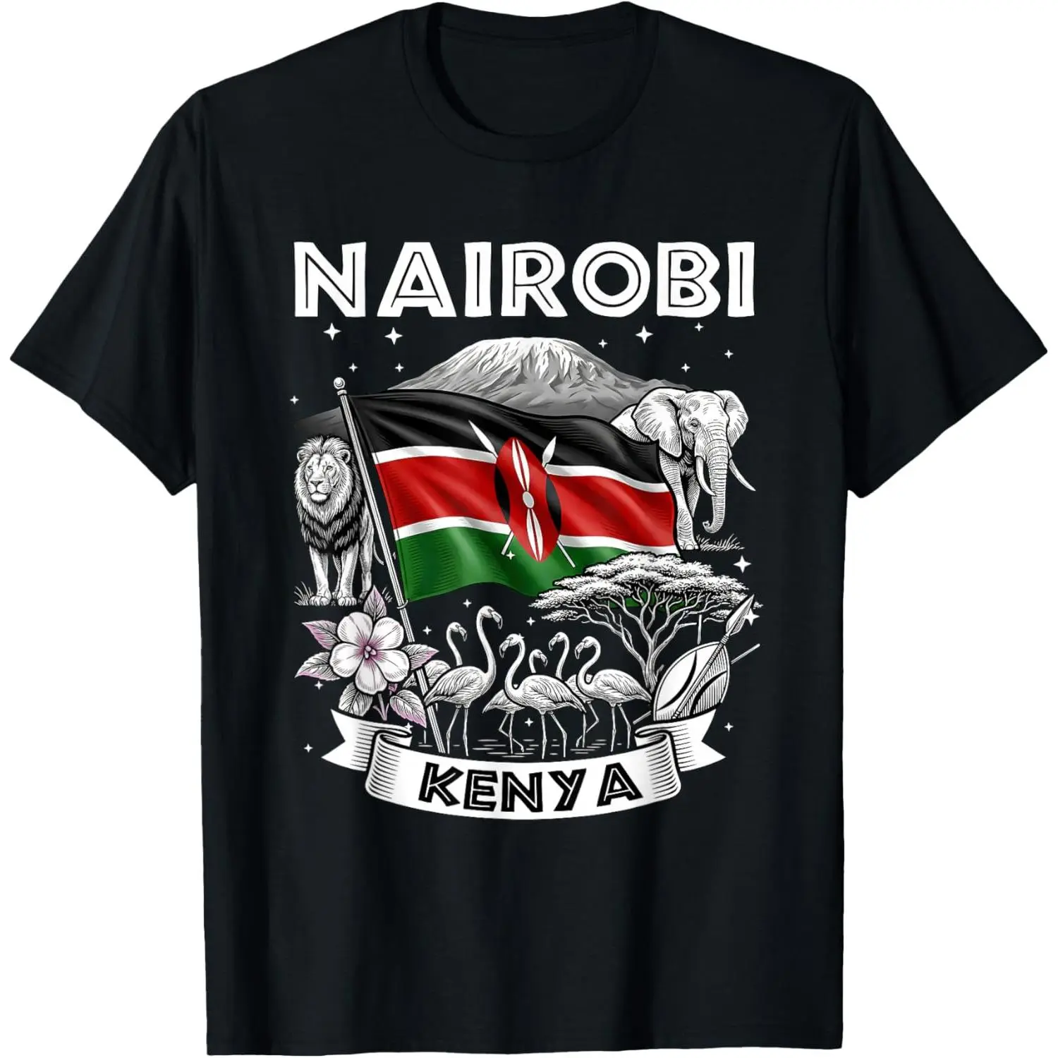 Women's 100% Cotton Casual Short-Sleeve Distressed Nairobi Kenya African City Pride Graphic Streetwear T-Shirt Top, Shortsleeve, Tshirt, Vintage, Nairobi Theme